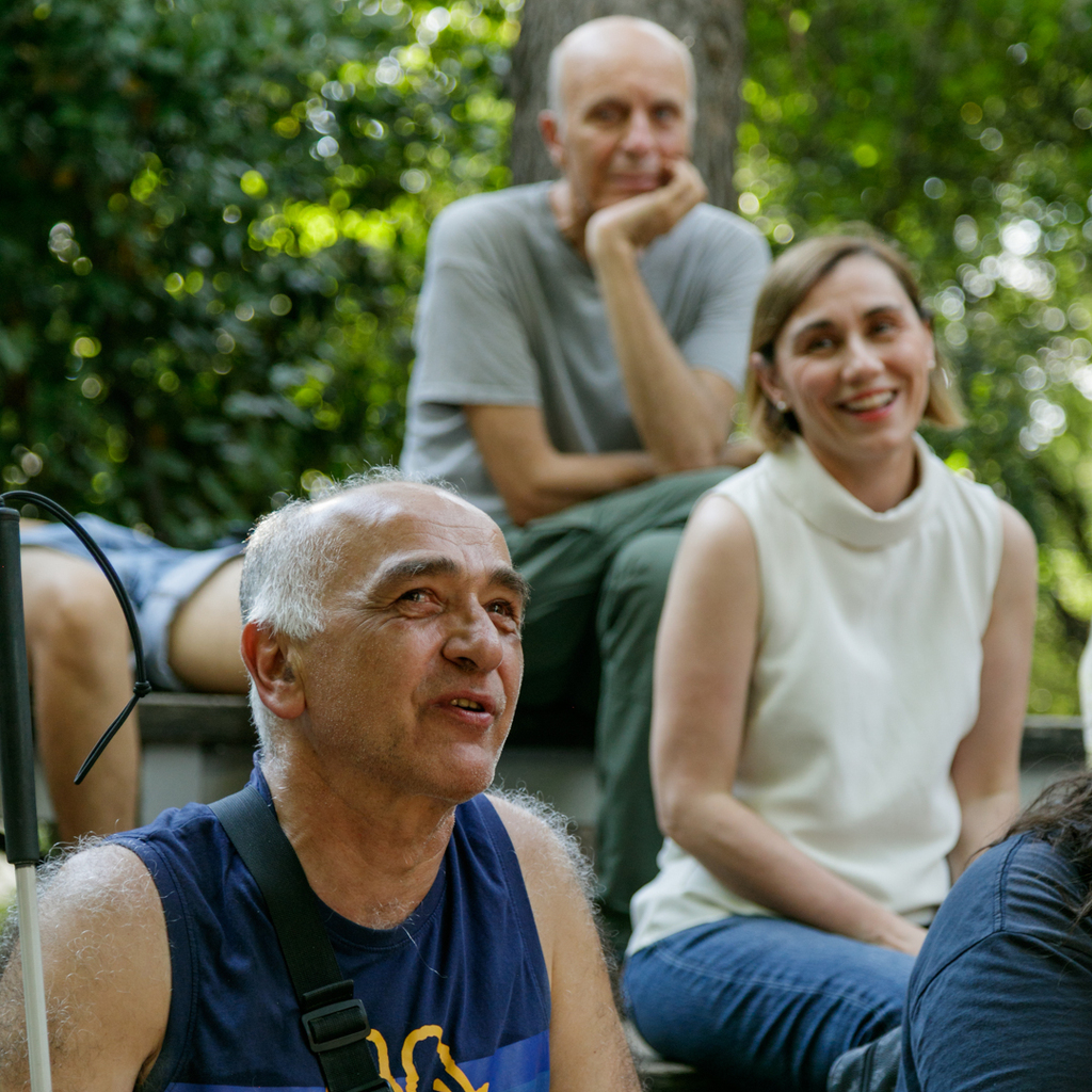 Participants taking part in a group discussion during the walk.