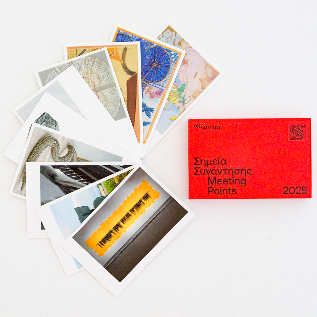 The ten "Meeting Points 2025" postcards displayed in a fan arrangement beside the red series box.